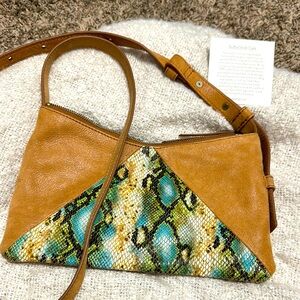 HOBO Tan and Green Crossbody Bag with Exotic Snakeskin Accent